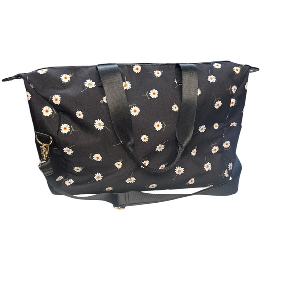 Alice + Olivia Daisy Print Weekend Duffel Bag By Stacey Bendet 16" x 11" Black - Picture 9 of 12